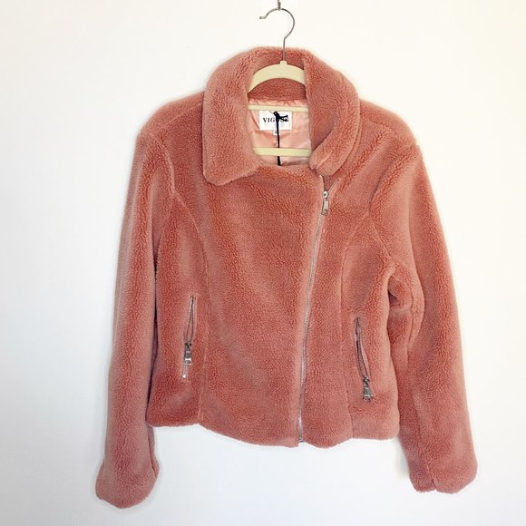 VIGOSS Blush Sherpa Faux Fur Moto Jacket M Medium - Picture 5 of 12